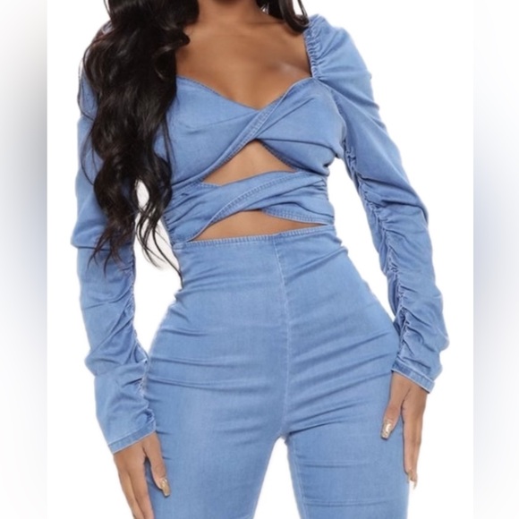 Fashion nova denim jumper, bodysuit - Picture 1 of 2